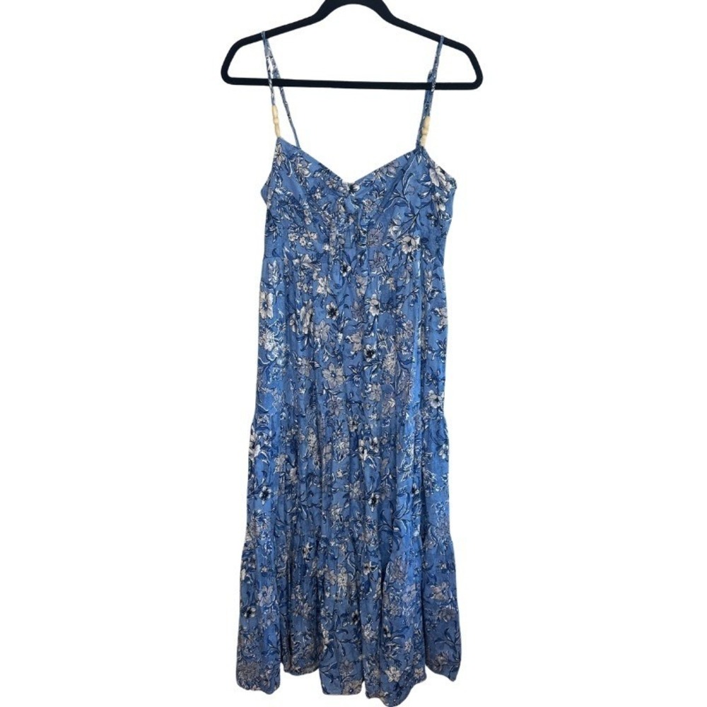 House of Harlow 1960 Blue Floral Linen Blend Tiered Maxi Dress Size Medium - Picture 3 of 8